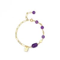 laiton bracelet, avec améthyste, Placage de couleur d'or, pour femme, violet, Longueur Environ 5.9 pouce, Vendu par PC