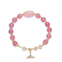 Strawberry Quartz Bracelet with Zinc Alloy gold color plated for woman & with rhinestone pink Length Approx 5.51 Inch Sold By PC