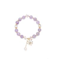 Amethyst Armband, mit Natürliche kultivierte Süßwasserperlen & Messing, goldfarben plattiert, für Frau & mit Strass, violett, Länge ca. 5.51 ZollInch, verkauft von PC