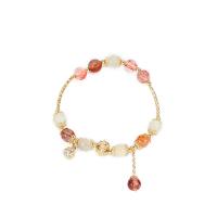 quartz rutile bracelet, avec Moonstone & laiton, Placage de couleur d'or, pavé de micro zircon & pour femme, multicolore, Vendu par PC