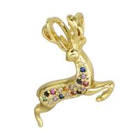 Cubique Pendentif en laiton zircon pavent, gazelle, Placage de couleur d'or, pavé de micro zircon & double trou, 19x21x5mm, Trou:Environ 2mm, Vendu par PC