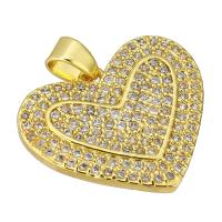 Terningformet Zirkon Micro Pave Messing vedhæng, Heart, guldfarve belagt, Micro Pave cubic zirconia, 19x17x4mm, Hole:Ca. 2mm, Solgt af PC