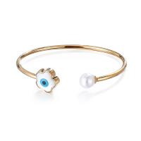 Acier titane bracelet manchette, avec Shell Pearl & résine, Placage, motif de mauvais œil & pour femme, plus de couleurs à choisir, 13mm, Diamètre intérieur:Environ 55mm, Vendu par PC