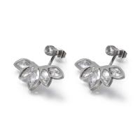 Titanium Stål Stud Earring, med Cubic Zirconia, Flower, forgyldt, for kvinde & facetteret, flere farver til valg, 28x27mm, Solgt af par