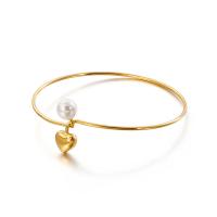 Cruach Tíotáiniam Chufa Bangle, le Shell Pearl, Croí, plátáilte, do bhean, dathanna níos mó le haghaidh rogha, 8mm,8x9mm, Trastomhas Istigh:Thart 60mm, Díolta De réir PC