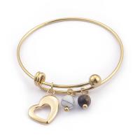 Rustfrit stål Bangle, Stainless Steel, med magnesit & Tiger Eye, Heart, forgyldt, for kvinde, flere farver til valg, 20mm,8mm, Indvendig diameter:Ca. 68mm, Solgt af PC