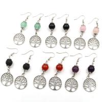 Natural Gemstone Earrings Natural Stone with Iron & Zinc Alloy Tree platinum color plated vintage & for woman Sold By Pair