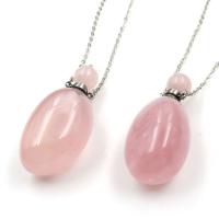 quartz rose Collier de bouteille de parfum, avec fer, ovale, Placage de couleur argentée, pour femme, rose, 25x50mm, Longueur Environ 19.69 pouce, Vendu par PC