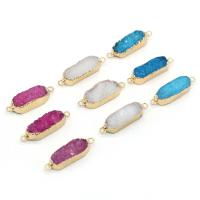 Is Quartz Agate Connetor, Naturlig Quartz, med Zinc Alloy, Rektangel, guldfarve belagt, du kan DIY, flere farver til valg, 10x34mm, Solgt af PC