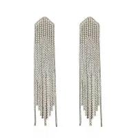 Zinc Alloy Tassel Earring, platineret, for kvinde & med rhinestone, nikkel, bly & cadmium fri, 16x92mm, Solgt af par