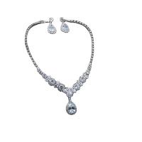 ottone set di gioielli fashion, orecchino & Collana, with 3.9inch extender chain, Lacrima, placcato color platino, 2 pezzi & Micro spianare cubic zirconia & per la donna & con strass, assenza di nichel,piombo&cadmio, 20x12mm, Lunghezza Appross. 14.1 pollice, Venduto da set