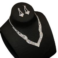 Strass-Schmuck-Sets, Ohrring & Halskette, Messing, mit Verlängerungskettchen von 5.9inch, plattiert, 2 Stück & verschiedene Stile für Wahl & für Frau & mit Strass, frei von Nickel, Blei & Kadmium, Länge ca. 12.5 ZollInch, verkauft von setzen