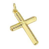 Kubni cirkonij Micro Pave Brass Privjesak, Mesing, Križ, zlatna boja pozlaćen, micro utrti kubni cirkonij, 15x23x2mm, Rupa:Približno 3mm, Prodano By PC