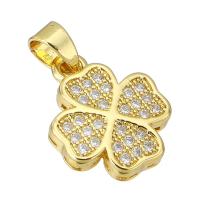 Messing hanger met micro-paved kubieke zirconia's, Four Leaf Clover, gold plated, micro pave zirconia, 11x14x14mm, Gat:Ca 3mm, Verkocht door PC