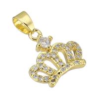 Kubik Zirkonium mikro bana Mässing hängande, Crown, guldfärg pläterade, micro bana cubic zirconia & ihålig, 12.50x13x4mm, Hål:Ca 4mm, Säljs av PC