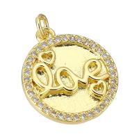 Cubic Zirconia Micro Pave Brass Pendant Flat Round gold color plated micro pave cubic zirconia Approx 2mm Sold By PC