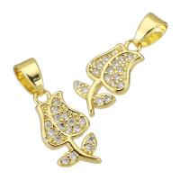 Cubic Zirconia Micro Pave Brass Pendant Flower gold color plated micro pave cubic zirconia Approx 3mm Sold By PC