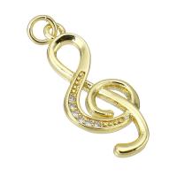 Kubik Zirkonium mikro bana Mässing hängande, Music Note, guldfärg pläterade, micro bana cubic zirconia & ihålig, 10x22x3mm, Hål:Ca 2mm, Säljs av PC