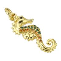 Ciúbach Zirconia siogairlín Micrimhilseogra réiteodh Prás, Seahorse, dath an óir plated, micrea réiteach zirconia ciúbach, 8x20x2mm, Poll:Thart 3mm, Díolta De réir PC