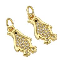 Messing hanger met micro-paved kubieke zirconia's, Pinguïn, gold plated, micro pave zirconia, 8x14x2mm, Gat:Ca 3mm, Verkocht door PC