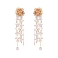 Fashion Fringe Boucles d'oreilles, laiton, avec perle de plastique, Placage de couleur d'or, pour femme, 20x93mm, 10pairescouple/lot, Vendu par lot