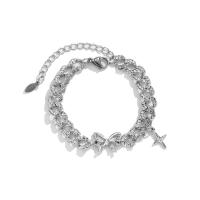 Bracelet d'acier titane, avec alliage de zinc, avec 1.9 inch chaînes de rallonge, Placage de couleur platine, pour femme & avec strass, Longueur Environ 6.2 pouce, Vendu par PC