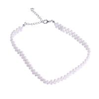 Colar de pérolas de plástico, Concha de resina, with liga de zinco, with 4.72 inch extender chain, para mulher, branco, comprimento Aprox 14.76 inchaltura, 10PCs/Lot, vendido por Lot