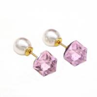 Boucles d'oreilles cristal, laiton, avec perle d'eau douce cultivée & cristal, Placage, bijoux de mode & pour femme, plus de couleurs à choisir, 15x15mm, Vendu par paire