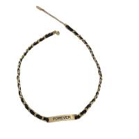 Titanium halskettingen, Titanium Staal, met PU, met 1.97 extender keten, gold plated, mode sieraden, nikkel, lood en cadmium vrij, Lengte 38 cm, Verkocht door PC