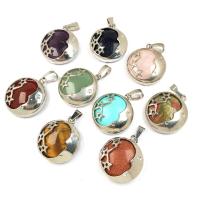 Gemstone Hängen Smycken, Natursten, med Järn & Zink Alloy, Rund, platina pläterad, olika material för val & Unisex, fler färger för val, nickel, bly och kadmium gratis, 23x26mm, Säljs av PC