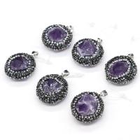 Amethyst Pendant with Rhinestone Clay Pave irregular Unisex purple 25x30- Sold By PC