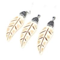 Acrylic Pendants with Rhinestone Clay Pave Leaf imitation ox bone & Unisex white Sold By PC