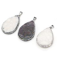 Κρεμαστό από αχάτη πάγου χαλαζία, Ice Quartz Agate, με πηλό rhinestone pave, Teardrop, για άνδρες και γυναίκες, περισσότερα χρώματα για την επιλογή, 27x40mm, Sold Με PC