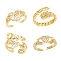 Brass Cuff Finger Ring gold color plated & micro pave cubic zirconia golden nickel lead & cadmium free 12mm Sold By PC