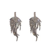 Fashion Fringe Boucles d'oreilles, laiton, feuille, Placage, pour femme & avec strass, plus de couleurs à choisir, protéger l'environnement, sans nickel, plomb et cadmium, 22x85mm, Vendu par paire