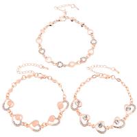 Bracelet en alliage de zinc, avec 1.96 inch chaînes de rallonge, Plaqué de couleur d'or rose, styles différents pour le choix & pour femme & avec strass, plus de couleurs à choisir, Longueur Environ 5.9 pouce, Vendu par PC