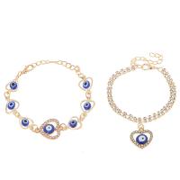 Bracelet Evil Eye bijoux, alliage de zinc, avec plastique, avec 1.96 inch chaînes de rallonge, Placage de couleur d'or, styles différents pour le choix & pour femme & avec strass, Longueur Environ 5.9 pouce, Vendu par PC