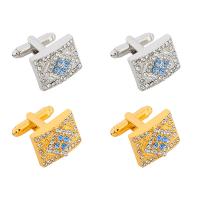 Boutons de manchette, alliage de zinc, Placage, pour homme & avec strass, plus de couleurs à choisir, 18x14mm, Vendu par paire