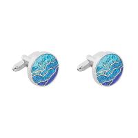 Manchetknopen, Zinc Alloy, silver plated, voor de mens, blauw, 17x17mm, Verkocht door pair