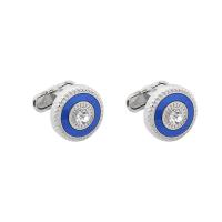 Manchetknopen, Zinc Alloy, moffelen vernis, voor de mens & met strass, blauw, 17x17mm, Verkocht door pair