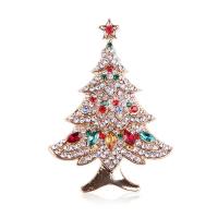 Spille in lega di zinco, lega in zinco, Albero di Natale, placcato color oro, Design natalizio & unisex & con strass, assenza di nichel,piombo&cadmio, 55x41mm, Venduto da PC