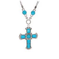 Turquoise geansaí Necklace Slabhra, Sinc Alloy, le turquoise, le 1.97inch slabhra extender, Cross, do bhean, dathanna níos mó le haghaidh rogha, nicil, luaidhe & caidmiam saor in aisce, Fad Thart 17.72 Inse, Díolta De réir PC