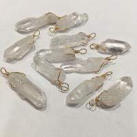 Clear Quartz Pendel, med Jern, Uregelmæssig, guldfarve belagt, Unisex, klar, 12x40-15x45mm, Solgt af PC