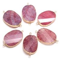 Agate priključak, Ahat, s Mesing, Oval, zlatna boja pozlaćen, bez spolne razlike & faceted & 1/1 petlje, roze, 26x44mm, Prodano By PC