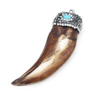 Ox Bone Pendant with Blue Turquoise & Rhinestone Clay Pave Horn Unisex brown Sold By PC