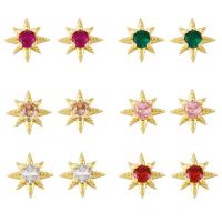 Cubic Zircon ( CZ ) Stud Earring, Mässing, guldfärg pläterade, micro bana cubic zirconia, fler färger för val, nickel, bly och kadmium gratis, 11x11mm, Säljs av Par