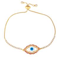 Bracelet Evil Eye bijoux, laiton, Placage de couleur d'or, pavé de micro zircon & émail, plus de couleurs à choisir, protéger l'environnement, sans nickel, plomb et cadmium, 26x15mm, Longueur 9.45 pouce, Vendu par PC