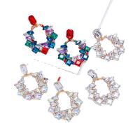 Rhinestone Ørering, Zinc Alloy, Geometrisk mønster, guldfarve belagt, for kvinde & med rhinestone & hule, flere farver til valg, nikkel, bly & cadmium fri, 47x50mm, Solgt af par