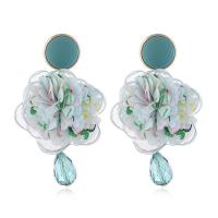 Boucles d'oreilles cristal, tissu, avec cristal & alliage de zinc, fleur, bijoux de mode & pour femme, plus de couleurs à choisir, 38x62mm, Vendu par paire