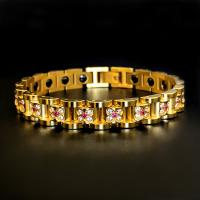 Magnetschmuck Armband, Edelstahl, mit Titanstahl, 18K vergoldet, unisex & mit Magnet & mit Strass, Länge ca. 7.87 ZollInch, verkauft von PC